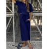imageSHEWIN Womens 2 Piece Outfits Sweatsuit Casual Short Sleeve Pullover Tops and Drawstring Wide Leg Pants Lounge SetsBlue