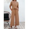 imageSHEWIN Womens 2 Piece Outfits Sweatsuit Casual Short Sleeve Pullover Tops and Drawstring Wide Leg Pants Lounge SetsCoffee