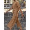 imageSHEWIN Womens 2 Piece Outfits Sweatsuit Casual Short Sleeve Pullover Tops and Drawstring Wide Leg Pants Lounge SetsCoffee