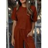 imageSHEWIN Womens 2 Piece Outfits Sweatsuit Casual Short Sleeve Pullover Tops and Drawstring Wide Leg Pants Lounge SetsOrange