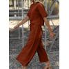 imageSHEWIN Womens 2 Piece Outfits Sweatsuit Casual Short Sleeve Pullover Tops and Drawstring Wide Leg Pants Lounge SetsOrange