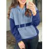 imageSHEWIN Womens Hoodies Casual Long Sleeve Textured Pullover Tops Loose Drawstring Sweatshirt with PocketBlue