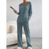 imageSHEWIN Womens Pajama Sets Long Sleeve Short Sleeve 2 Piece Lounge Sets Ribbed Knit Sweater SleepwearB Dusk Blue