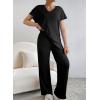 imageSHEWIN Womens Pajama Sets Long Sleeve Short Sleeve 2 Piece Lounge Sets Ribbed Knit Sweater SleepwearBlack