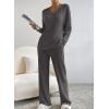 imageSHEWIN Womens Pajama Sets Long Sleeve Short Sleeve 2 Piece Lounge Sets Ribbed Knit Sweater SleepwearC Grey