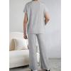 imageSHEWIN Womens Pajama Sets Long Sleeve Short Sleeve 2 Piece Lounge Sets Ribbed Knit Sweater SleepwearGrey