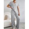imageSHEWIN Womens Pajama Sets Long Sleeve Short Sleeve 2 Piece Lounge Sets Ribbed Knit Sweater SleepwearGrey