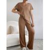 imageSHEWIN Womens Pajama Sets Long Sleeve Short Sleeve 2 Piece Lounge Sets Ribbed Knit Sweater SleepwearKhaki