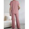 imageSHEWIN Womens Pajama Sets Long Sleeve Short Sleeve 2 Piece Lounge Sets Ribbed Knit Sweater SleepwearPink