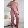 imageSHEWIN Womens Pajama Sets Long Sleeve Short Sleeve 2 Piece Lounge Sets Ribbed Knit Sweater SleepwearPink