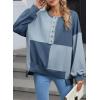 imageSHEWIN Womens Sweatshirts Casual Loose Button Henley Pullover Top Color Block 2024 Fall Fashion OutfitsDark Blue