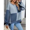 imageSHEWIN Womens Sweatshirts Casual Loose Button Henley Pullover Top Color Block 2024 Fall Fashion OutfitsDark Blue
