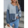 imageSHEWIN Womens Sweatshirts Casual Loose Button Henley Pullover Top Color Block 2024 Fall Fashion OutfitsDark Blue