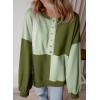imageSHEWIN Womens Sweatshirts Casual Loose Button Henley Pullover Top Color Block 2024 Fall Fashion OutfitsGreen