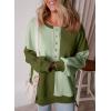 imageSHEWIN Womens Sweatshirts Casual Loose Button Henley Pullover Top Color Block 2024 Fall Fashion OutfitsGreen