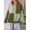 imageSHEWIN Womens Sweatshirts Casual Loose Button Henley Pullover Top Color Block 2024 Fall Fashion OutfitsGreen
