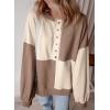 imageSHEWIN Womens Sweatshirts Casual Loose Button Henley Pullover Top Color Block 2024 Fall Fashion OutfitsKhaki