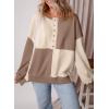 imageSHEWIN Womens Sweatshirts Casual Loose Button Henley Pullover Top Color Block 2024 Fall Fashion OutfitsKhaki