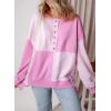 imageSHEWIN Womens Sweatshirts Casual Loose Button Henley Pullover Top Color Block 2024 Fall Fashion OutfitsPink