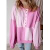 imageSHEWIN Womens Sweatshirts Casual Loose Button Henley Pullover Top Color Block 2024 Fall Fashion OutfitsPink