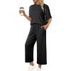 imageSHEWIN Womens 2 Piece Outfits Sweatsuit Casual Short Sleeve Pullover Tops and Drawstring Wide Leg Pants Lounge SetsBlack
