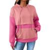 imageSHEWIN Womens Hoodies Casual Long Sleeve Textured Pullover Tops Loose Drawstring Sweatshirt with PocketPink