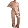 imageSHEWIN Womens Pajama Sets Long Sleeve Short Sleeve 2 Piece Lounge Sets Ribbed Knit Sweater SleepwearApricot