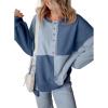 imageSHEWIN Womens Sweatshirts Casual Loose Button Henley Pullover Top Color Block 2024 Fall Fashion OutfitsDark Blue