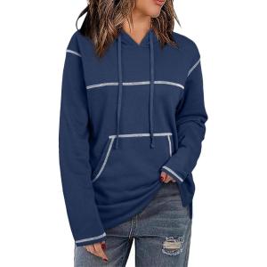 imageSHEWIN Hoodies For Women Causal Oversized Sweatshirt Loose Long Sleeve Tops Fall Fashion 2024Navy Blue