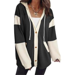 imageSHEWIN Oversized Sweatshirt For Women Casual Long Sleeve Button Down Hoodies Womens Fall Fashion 2024Black