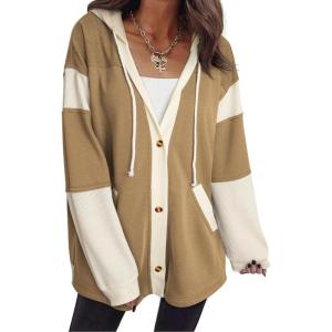 imageSHEWIN Oversized Sweatshirt For Women Casual Long Sleeve Button Down Hoodies Womens Fall Fashion 2024Light French Beige