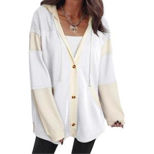 imageSHEWIN Oversized Sweatshirt For Women Casual Long Sleeve Button Down Hoodies Womens Fall Fashion 2024White
