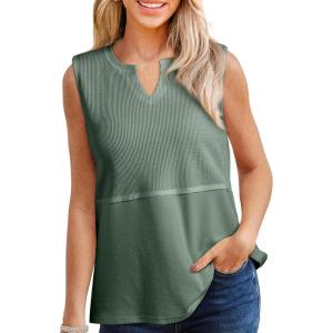 imageSHEWIN Womens Tank Tops Casual V Neck Waffle Knit Summer Top Loose Sleeveless ShirtsGreen