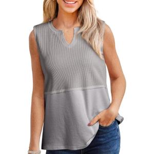 imageSHEWIN Womens Tank Tops Casual V Neck Waffle Knit Summer Top Loose Sleeveless ShirtsGrey