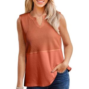 imageSHEWIN Womens Tank Tops Casual V Neck Waffle Knit Summer Top Loose Sleeveless ShirtsOrange