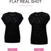 imageSHEWIN Womens Summer Tops Casual Crewneck Short Sleeve Shirts Cable Knit Lightweight Loose Pullover SweaterBlack