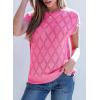 imageSHEWIN Womens Summer Tops Casual Crewneck Short Sleeve Shirts Cable Knit Lightweight Loose Pullover SweaterPink