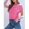 imageSHEWIN Womens Summer Tops Casual Crewneck Short Sleeve Shirts Cable Knit Lightweight Loose Pullover SweaterPink