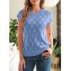imageSHEWIN Womens Summer Tops Casual Crewneck Short Sleeve Shirts Cable Knit Lightweight Loose Pullover SweaterSky Blue
