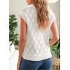 imageSHEWIN Womens Summer Tops Casual Crewneck Short Sleeve Shirts Cable Knit Lightweight Loose Pullover SweaterWhite