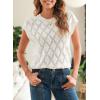 imageSHEWIN Womens Summer Tops Casual Crewneck Short Sleeve Shirts Cable Knit Lightweight Loose Pullover SweaterWhite
