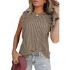 imageSHEWIN Summer Tops Crewneck Tank Tops for Women 2025 Casual Ruffle Sleeveless Tops ShirtsB Khaki  Run Small  Order One Size Up
