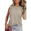 imageSHEWIN Summer Tops Crewneck Tank Tops for Women 2025 Casual Ruffle Sleeveless Tops ShirtsBeige Stripe
