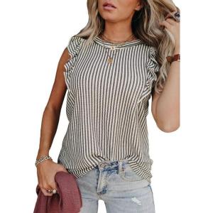 imageSHEWIN Summer Tops Crewneck Tank Tops for Women 2025 Casual Ruffle Sleeveless Tops ShirtsA Gray  Run Small  Order One Size Up