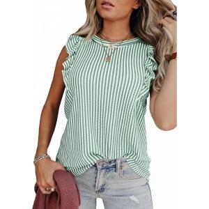 imageSHEWIN Summer Tops Crewneck Tank Tops for Women 2025 Casual Ruffle Sleeveless Tops ShirtsD Green  Run Small  Order One Size Up