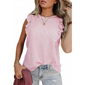 imageSHEWIN Summer Tops Crewneck Tank Tops for Women 2025 Casual Ruffle Sleeveless Tops ShirtsE Pink  Run Small  Order One Size Up