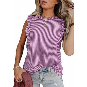 imageSHEWIN Summer Tops Crewneck Tank Tops for Women 2025 Casual Ruffle Sleeveless Tops ShirtsF Purple