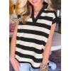 imageSHEWIN Womens Summer Tops Casual Short Sleeve Sweatshirt Color Block Striped Polo Shirts V Neck Pullover Tees Loose BlousesBlack Stripe