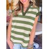 imageSHEWIN Womens Summer Tops Casual Short Sleeve Sweatshirt Color Block Striped Polo Shirts V Neck Pullover Tees Loose BlousesBlackish Green Stripe