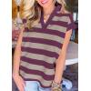 imageSHEWIN Womens Summer Tops Casual Short Sleeve Sweatshirt Color Block Striped Polo Shirts V Neck Pullover Tees Loose BlousesBurgundy Stripe